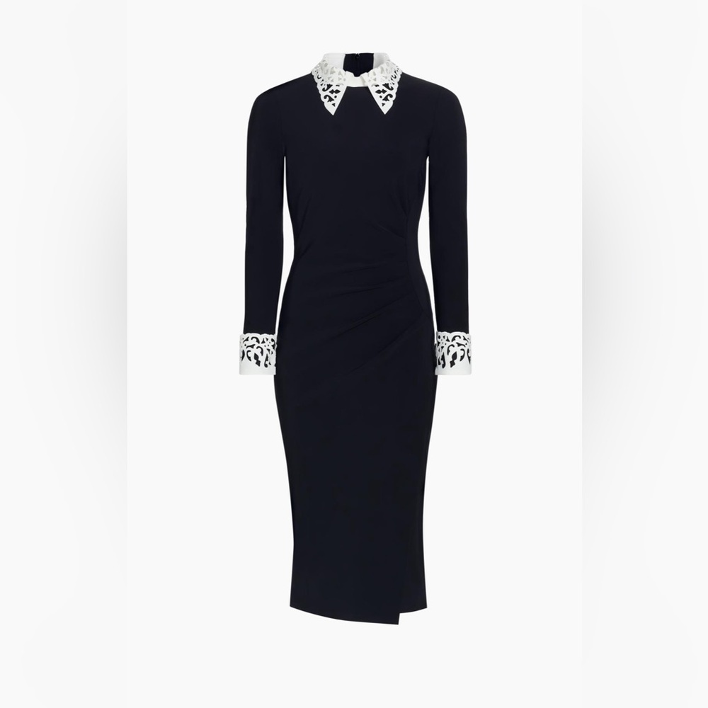 Chiara Boni Black Dress with White Lace Collar & Cuffs